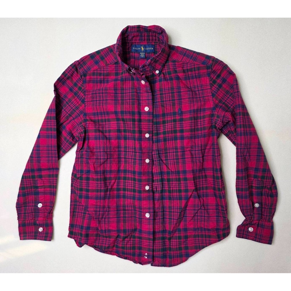 Ralph Lauren Boys Long Sleeve Button Down Shirt Red Plaid Size M 10-12